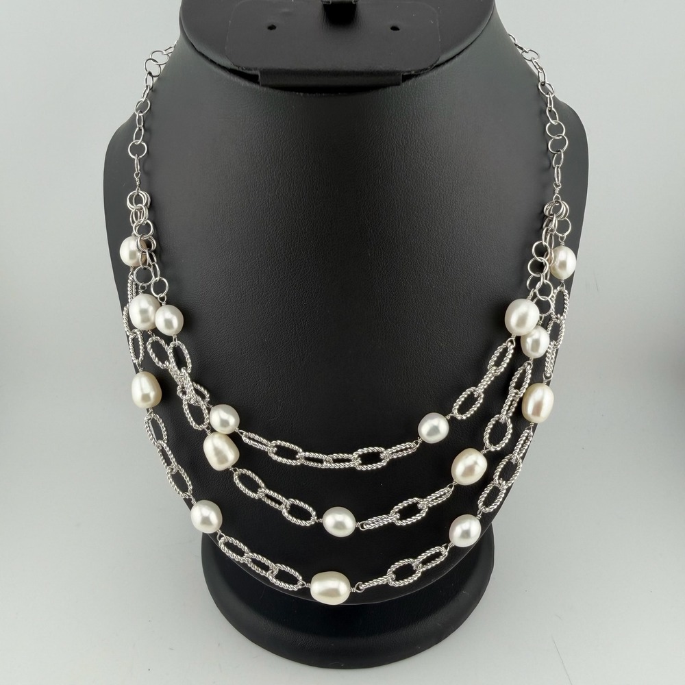 WW Multi Strand Pearl Necklace 925 Silver Excellent Sterling Layered Station